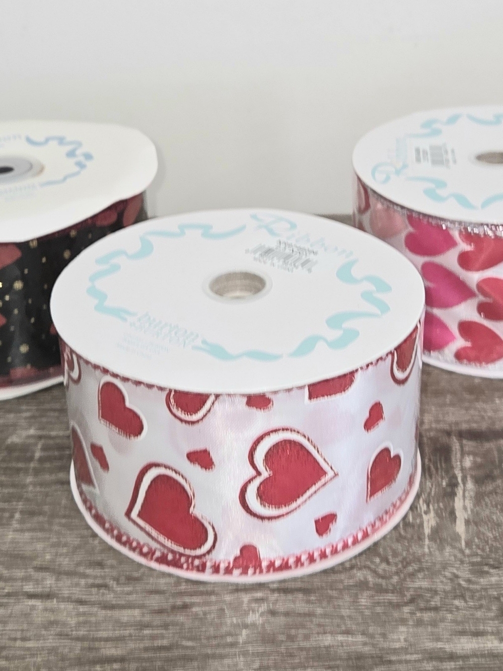 Lot of 3 Burton+Burton Wire Edged Ribbon with Hearts 20 Yards 2.5" Wide New.